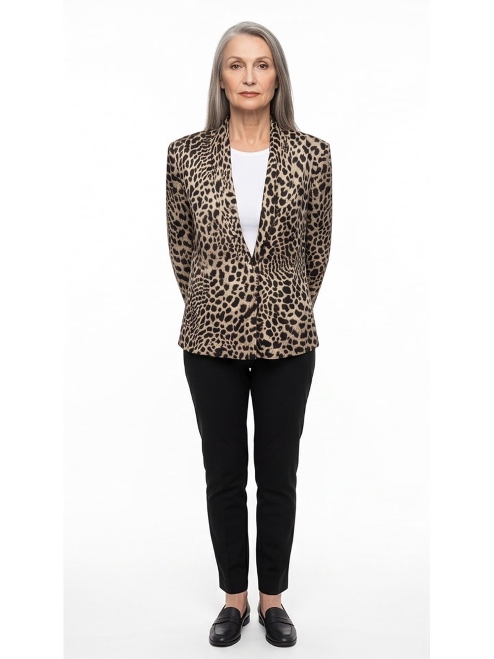 Vintage Carlisle Leopard-Print 100% Silk Blouse or Jacket Black & Gray Sz 8
